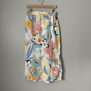 Rachel Zoe Women's 100% Linen Maxi Midi Skirt Floral Pastel Colors Size Small